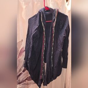 Eddie Bauer navy blue cardigan longer front 2xl pretty trim on edge and hood